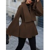image:imageWomen Wool Pea Coat Jacket Fall Winter Lapel Flared Long Sleeve Pleated Outwear Trench OvercoatDark Brown