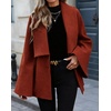 image:imageWomen Wool Pea Coat Jacket Fall Winter Lapel Flared Long Sleeve Pleated Outwear Trench OvercoatRed