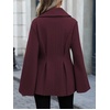 image:imageWomen Wool Pea Coat Jacket Fall Winter Lapel Flared Long Sleeve Pleated Outwear Trench OvercoatWine Red