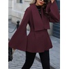 image:imageWomen Wool Pea Coat Jacket Fall Winter Lapel Flared Long Sleeve Pleated Outwear Trench OvercoatWine Red