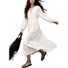 image:imageCHARTOU Women Boho Ikat Print Maxi Dress Ruffle Hem Puff Sleeve Long Flowy DressWhite