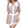 image:imageCHARTOU Womens Nautical Striped Mini Dress Summer Button Down Knit Beach DressesWine Red