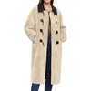 image:imageWomen Long Winter Fuzzy Wool Trench Pea Coat Faux Fleece Contrast Trim Warm Jacket OvercoatApricot