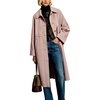 image:imageWomen Wool Blend Coat Lapel Winter Overcoat Long Wool Trench PeacoatPink
