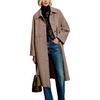 image:imageWomen Wool Blend Coat Lapel Winter Overcoat Long Wool Trench PeacoatTaupe