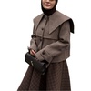 image:imageWomen Wool Cropped Jacket Coat Oversized Fall Winter Sailor Collar Single Breasted Short Outwear OvercoatCoffee
