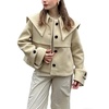 image:imageWomen Wool Cropped Jacket Coat Oversized Fall Winter Sailor Collar Single Breasted Short Outwear OvercoatLight Yellow