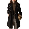 image:imageWomens Elegant Lapel Collar Wool Blend MidiLong Pea Coat Jacket with BeltBlack