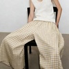 image:imageCHARTOU Women Summer Wide Leg Capri Pants Gingham Plaid Culottes Elastic Waist Palazzo Pants with PocketsKhaki