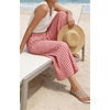 image:imageCHARTOU Women Summer Wide Leg Capri Pants Gingham Plaid Culottes Elastic Waist Palazzo Pants with PocketsRed