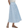 image:imageCHARTOU Women Summer Wide Leg Capri Pants Gingham Plaid Culottes Elastic Waist Palazzo Pants with PocketsBlue