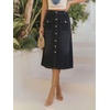 image:imageButton Front Cargo Denim Skirt Women Retro A Line Midi Long Jean Skirt with Utility PocketsBlack