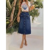 image:imageButton Front Cargo Denim Skirt Women Retro A Line Midi Long Jean Skirt with Utility PocketsDark Blue