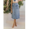image:imageButton Front Cargo Denim Skirt Women Retro A Line Midi Long Jean Skirt with Utility PocketsLight Blue