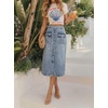 image:imageButton Front Cargo Denim Skirt Women Retro A Line Midi Long Jean Skirt with Utility PocketsLight Blue