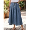 image:imageWomen Pleated Denim Skirt Pinstriped A Line Jean Long Skirt with DrawstringBlue