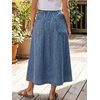 image:imageWomen Pleated Denim Skirt Pinstriped A Line Jean Long Skirt with DrawstringBlue