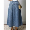 image:imageWomen Pleated Denim Skirt Pinstriped A Line Jean Long Skirt with DrawstringBlue