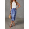 image:imageWomen Summer Long Denim Skirt Wrap High Wisted Side Slit Pencil Maxi Jean Skirt with BeltBlue