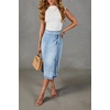 image:imageWomen Summer Long Denim Skirt Wrap High Wisted Side Slit Pencil Maxi Jean Skirt with BeltLight Blue