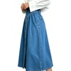 image:imageWomens High Waisted Denim Midi Skirt Button Front ALine Flared Jean SkirtBlue
