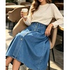 image:imageWomens High Waisted Denim Midi Skirt Button Front ALine Flared Jean SkirtBlue