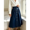 image:imageWomens High Waisted Denim Midi Skirt Button Front ALine Flared Jean SkirtDark Blue