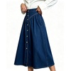 image:imageWomens High Waisted Denim Midi Skirt Button Front ALine Flared Jean SkirtDark Blue