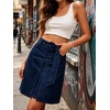image:imageWomens Summer High Waisted Belted Denim Skirt Casual Knee Length ALine Midi Jean Skirt with PocketsDark Blue