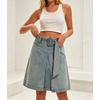 image:imageWomens Summer High Waisted Belted Denim Skirt Casual Knee Length ALine Midi Jean Skirt with PocketsRetro Blue