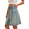 image:imageWomens Summer High Waisted Belted Denim Skirt Casual Knee Length ALine Midi Jean Skirt with PocketsRetro Blue