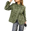 image:imageWomen Paisley Jean Jacket Dressy Stand Collar Button Down Pin Striped Print Denim Coat with PocketsArmy Paisley
