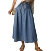 image:imageWomen Pleated Denim Skirt Pinstriped A Line Jean Long Skirt with DrawstringBlue