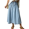 image:imageWomen Pleated Denim Skirt Pinstriped A Line Jean Long Skirt with DrawstringLight Blue