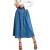 image:imageWomens High Waisted Denim Midi Skirt Button Front ALine Flared Jean SkirtBlue