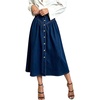 image:imageWomens High Waisted Denim Midi Skirt Button Front ALine Flared Jean SkirtDark Blue