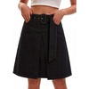 image:imageWomens Summer High Waisted Belted Denim Skirt Casual Knee Length ALine Midi Jean Skirt with PocketsBlack