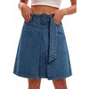 image:imageWomens Summer High Waisted Belted Denim Skirt Casual Knee Length ALine Midi Jean Skirt with PocketsBlue
