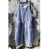 image:imageWomen Oversized Summer Casual Stripes Cargo Jumpsuit Wide Leg Bib Overall Striped Linen Pants Dungarees PocketBlue Stripe