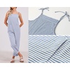 image:imageWomen Oversized Summer Casual Stripes Cargo Jumpsuit Wide Leg Bib Overall Striped Linen Pants Dungarees PocketBlue Stripe