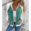 image:imageWomen Bomber Jacket Zip Up Denim Patchwork Varsity Baseball Denim JacketGreen