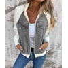 image:imageWomen Bomber Jacket Zip Up Denim Patchwork Varsity Baseball Denim JacketGrey