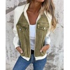 image:imageWomen Bomber Jacket Zip Up Denim Patchwork Varsity Baseball Denim JacketOlive