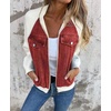 image:imageWomen Bomber Jacket Zip Up Denim Patchwork Varsity Baseball Denim JacketRed