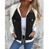 image:imageWomen Bomber Jacket Zip Up Denim Patchwork Varsity Baseball Denim JacketWhite