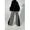 image:imageWomen Side Stripes Patchwork Wide Leg Denim Pants Vintage Back Smocked Waist Raw Boyfriend Baggy JeansGrey