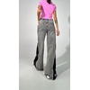 image:imageWomen Side Stripes Patchwork Wide Leg Denim Pants Vintage Back Smocked Waist Raw Boyfriend Baggy JeansGrey