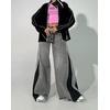 image:imageWomen Side Stripes Patchwork Wide Leg Denim Pants Vintage Back Smocked Waist Raw Boyfriend Baggy JeansGrey