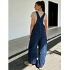 image:imageY2k Barrel Jeans Overalls Womens Boyfriend Denim Jumpsuit Cargo Patchwork Baggy Jeans Cropped PantsDark Blue