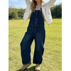 image:imageY2k Barrel Jeans Overalls Womens Boyfriend Denim Jumpsuit Cargo Patchwork Baggy Jeans Cropped PantsDark Blue
